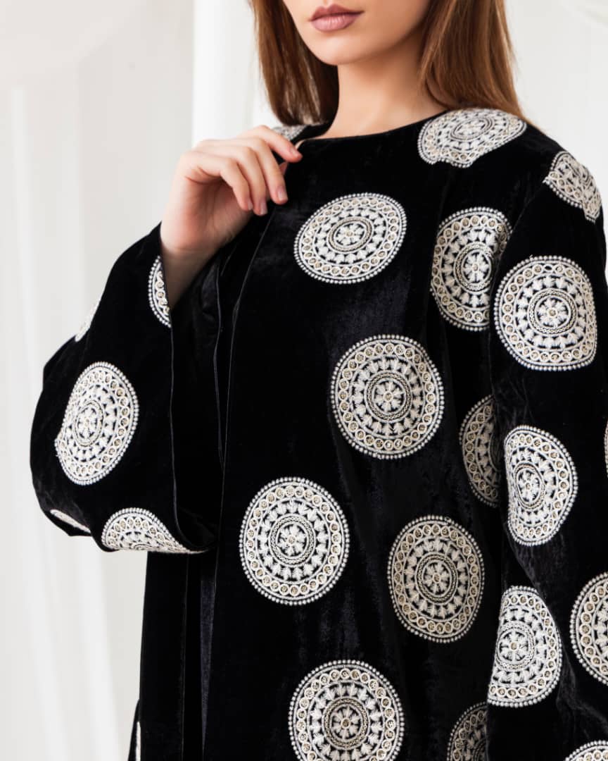 A worldly abaya that combines cultures and styles. Perfect for the modern, global woman