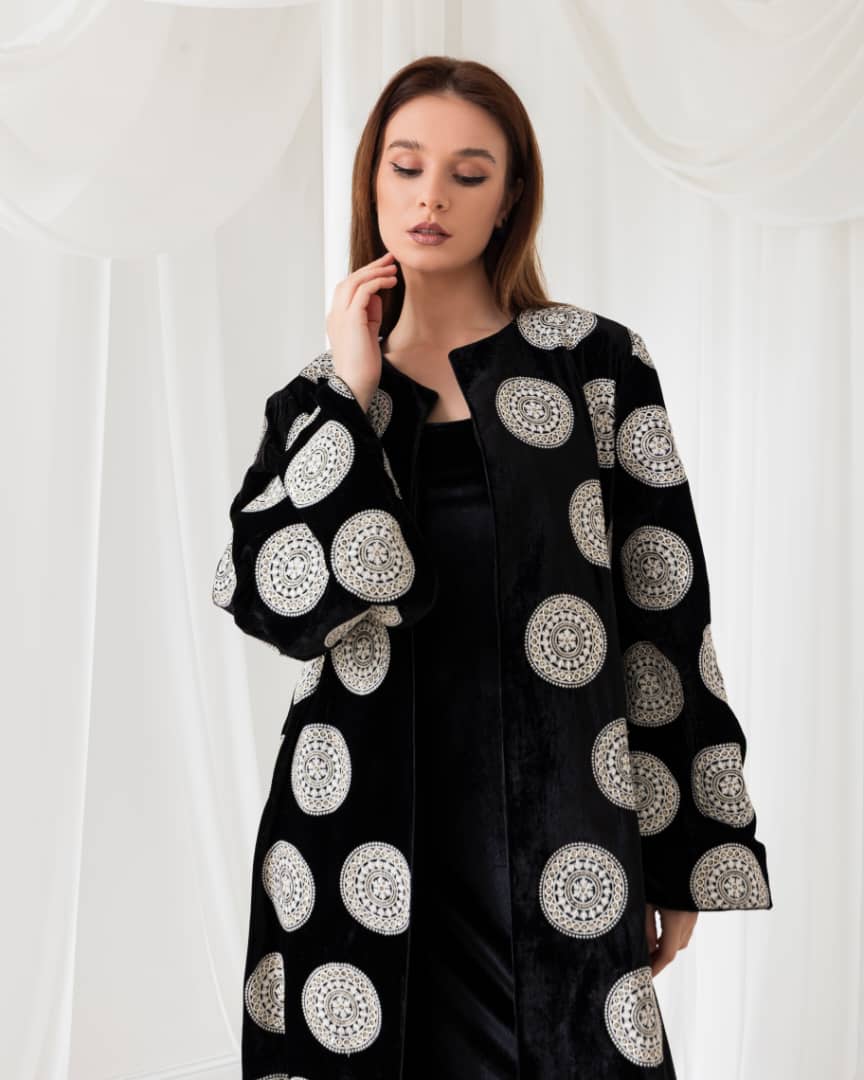 A worldly abaya that combines cultures and styles. Perfect for the modern, global woman