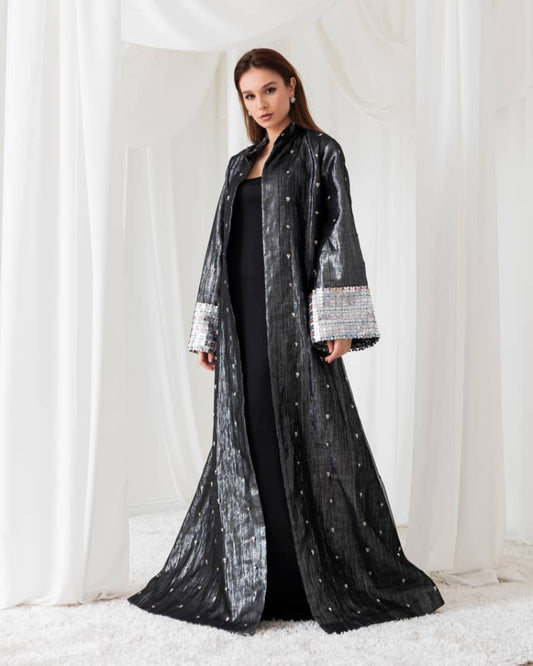 A moonlit abaya that glows in the night. Perfect for a magical evening look